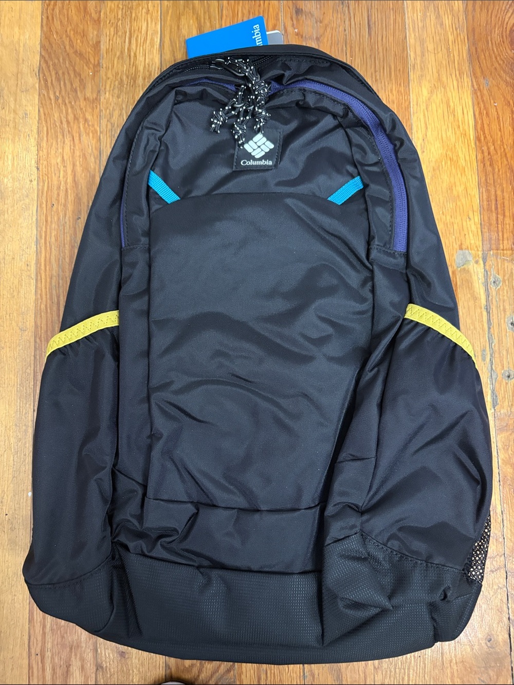 Columbia Black Backpack with Blue and Yellow Accents